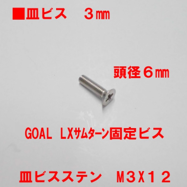 GOAL錠用サムターン固定ビス M3X12mm 皿ビス　頭径6mm